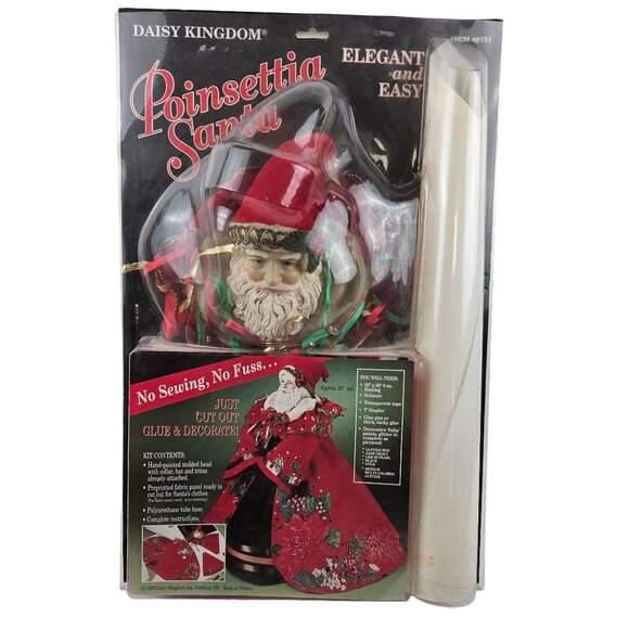 Daisy Kingdom Poinsettia Santa Kit Hand Painted Head Preprinted Fabric 23in Tall - Picture 1 of 10
